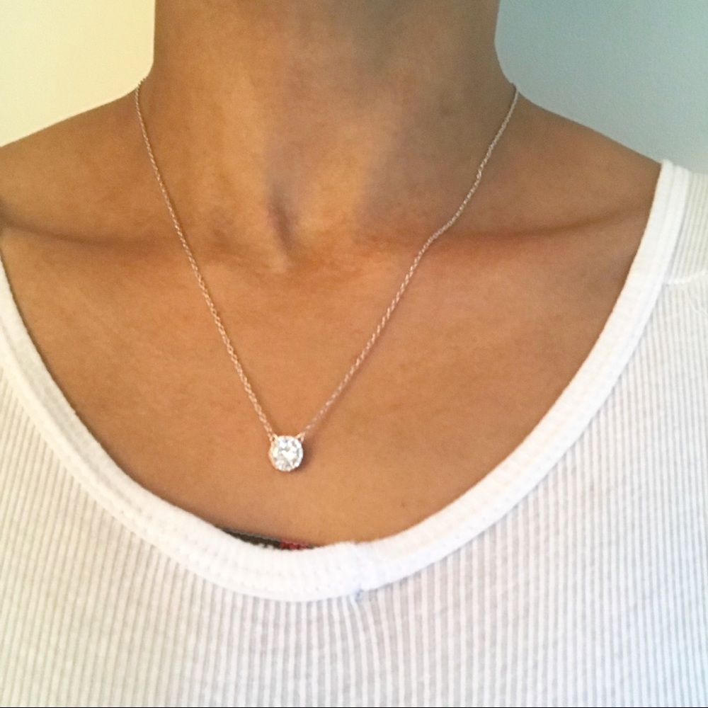 Sterling Silver Cz Halo Solitaire Necklace - Picture 7 of 8